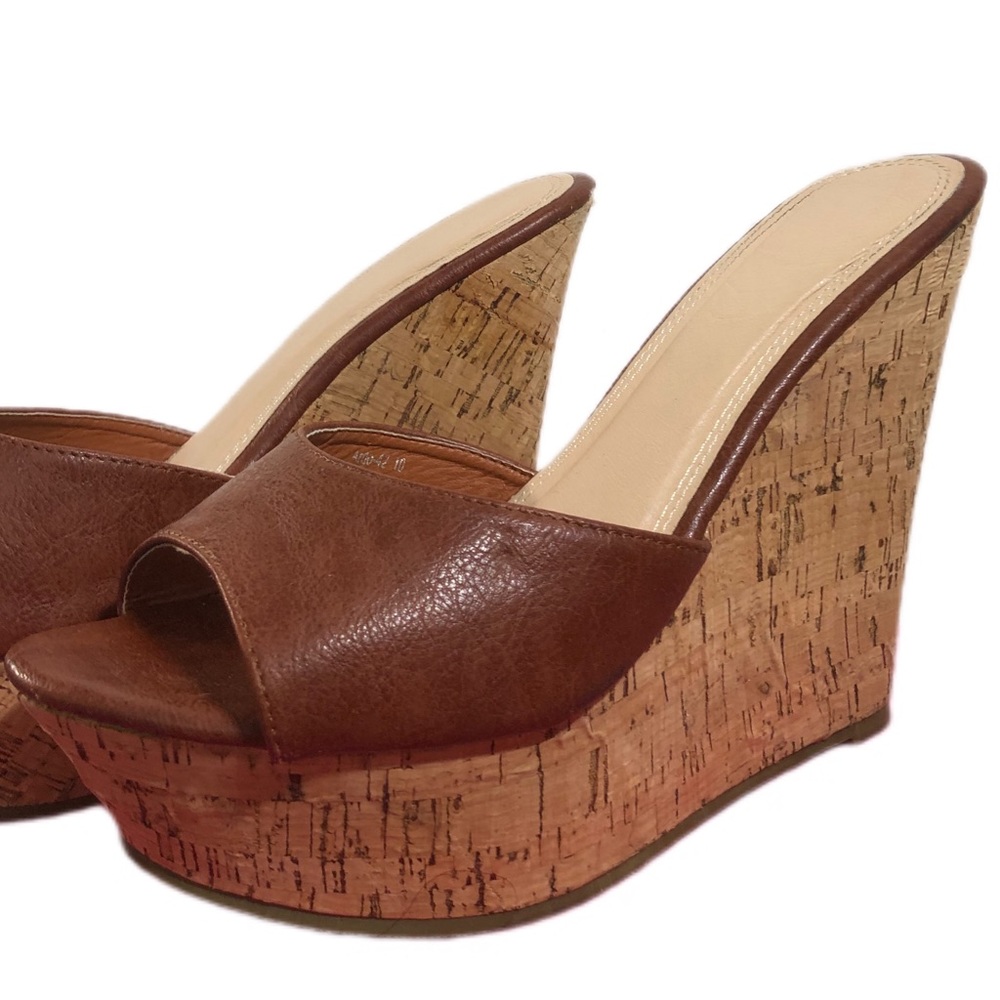 No Name Warm Brown Cork Wedge Heels